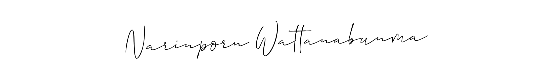 The best way (Allison_Script) to make a short signature is to pick only two or three words in your name. The name Narinporn Wattanabunma include a total of six letters. For converting this name. Narinporn Wattanabunma signature style 2 images and pictures png