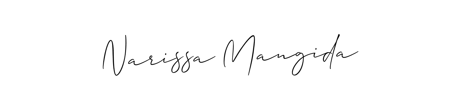 Also You can easily find your signature by using the search form. We will create Narissa Mangida name handwritten signature images for you free of cost using Allison_Script sign style. Narissa Mangida signature style 2 images and pictures png