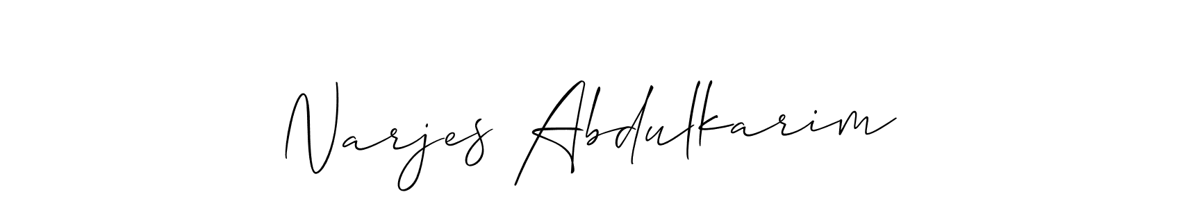 This is the best signature style for the Narjes Abdulkarim name. Also you like these signature font (Allison_Script). Mix name signature. Narjes Abdulkarim signature style 2 images and pictures png