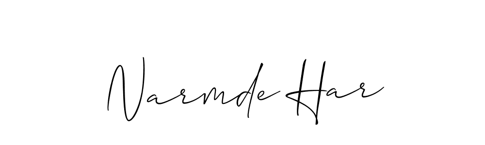Similarly Allison_Script is the best handwritten signature design. Signature creator online .You can use it as an online autograph creator for name Narmde Har. Narmde Har signature style 2 images and pictures png