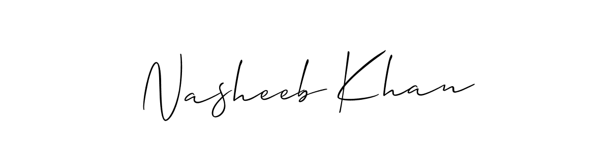 Allison_Script is a professional signature style that is perfect for those who want to add a touch of class to their signature. It is also a great choice for those who want to make their signature more unique. Get Nasheeb Khan name to fancy signature for free. Nasheeb Khan signature style 2 images and pictures png
