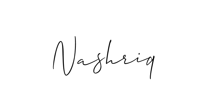 if you are searching for the best signature style for your name Nashriq. so please give up your signature search. here we have designed multiple signature styles  using Allison_Script. Nashriq signature style 2 images and pictures png