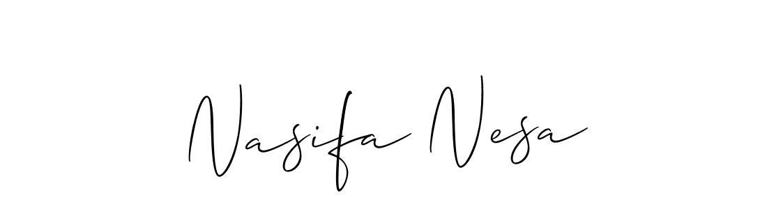 The best way (Allison_Script) to make a short signature is to pick only two or three words in your name. The name Nasifa Nesa include a total of six letters. For converting this name. Nasifa Nesa signature style 2 images and pictures png