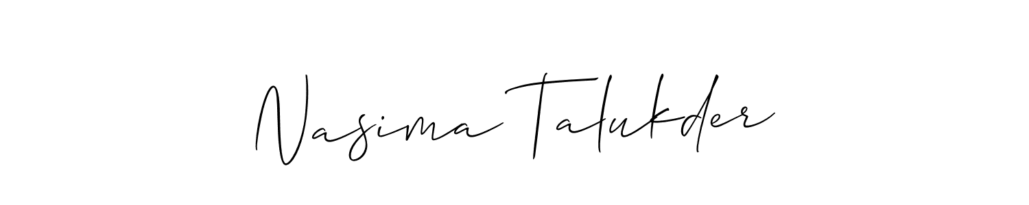 Make a short Nasima Talukder signature style. Manage your documents anywhere anytime using Allison_Script. Create and add eSignatures, submit forms, share and send files easily. Nasima Talukder signature style 2 images and pictures png