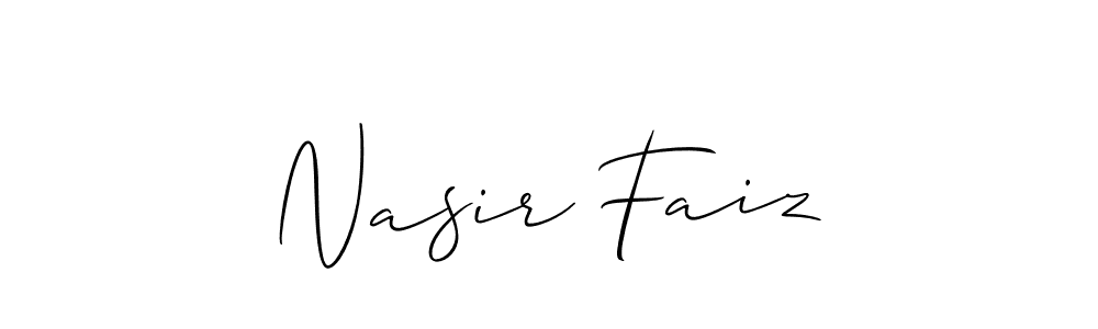 The best way (Allison_Script) to make a short signature is to pick only two or three words in your name. The name Nasir Faiz include a total of six letters. For converting this name. Nasir Faiz signature style 2 images and pictures png