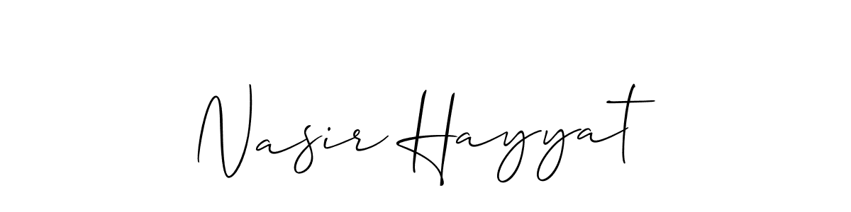 Create a beautiful signature design for name Nasir Hayyat. With this signature (Allison_Script) fonts, you can make a handwritten signature for free. Nasir Hayyat signature style 2 images and pictures png