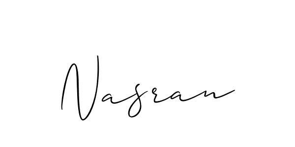 Create a beautiful signature design for name Nasran. With this signature (Allison_Script) fonts, you can make a handwritten signature for free. Nasran signature style 2 images and pictures png