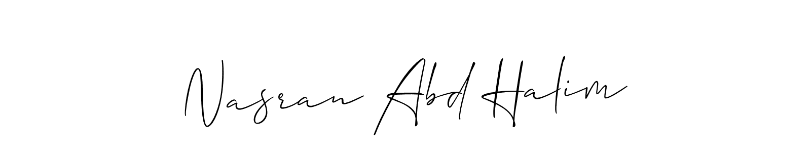 Design your own signature with our free online signature maker. With this signature software, you can create a handwritten (Allison_Script) signature for name Nasran Abd Halim. Nasran Abd Halim signature style 2 images and pictures png