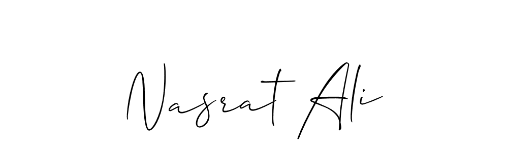 Allison_Script is a professional signature style that is perfect for those who want to add a touch of class to their signature. It is also a great choice for those who want to make their signature more unique. Get Nasrat Ali name to fancy signature for free. Nasrat Ali signature style 2 images and pictures png