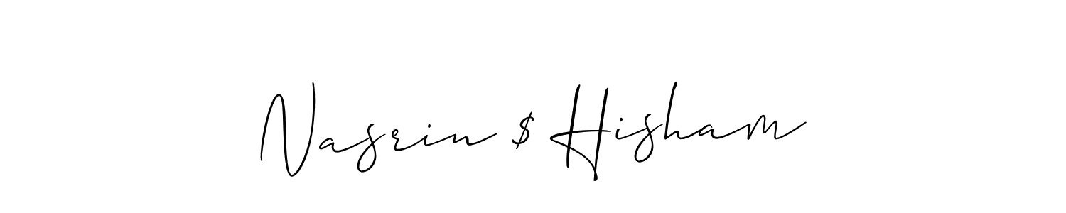 The best way (Allison_Script) to make a short signature is to pick only two or three words in your name. The name Nasrin $ Hisham include a total of six letters. For converting this name. Nasrin $ Hisham signature style 2 images and pictures png