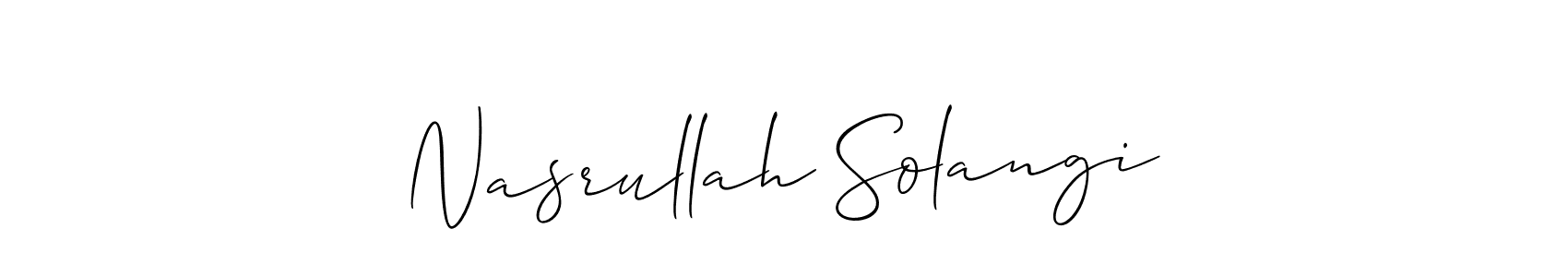 How to make Nasrullah Solangi name signature. Use Allison_Script style for creating short signs online. This is the latest handwritten sign. Nasrullah Solangi signature style 2 images and pictures png