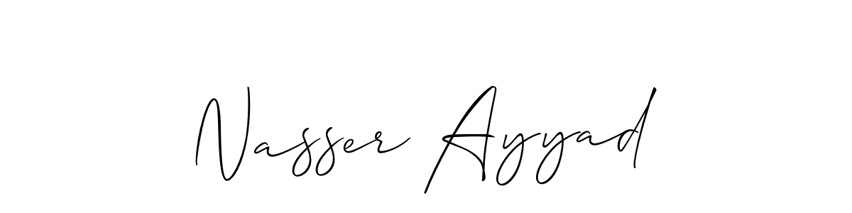 The best way (Allison_Script) to make a short signature is to pick only two or three words in your name. The name Nasser Ayyad include a total of six letters. For converting this name. Nasser Ayyad signature style 2 images and pictures png