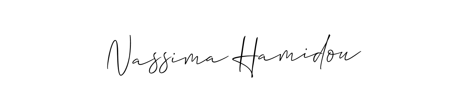 Create a beautiful signature design for name Nassima Hamidou. With this signature (Allison_Script) fonts, you can make a handwritten signature for free. Nassima Hamidou signature style 2 images and pictures png