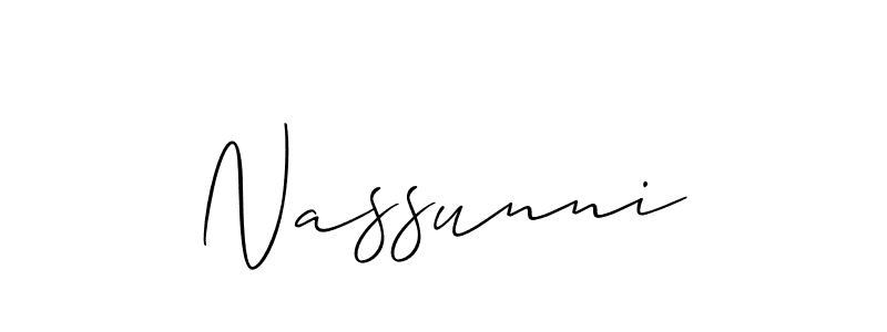 if you are searching for the best signature style for your name Nassunni. so please give up your signature search. here we have designed multiple signature styles  using Allison_Script. Nassunni signature style 2 images and pictures png