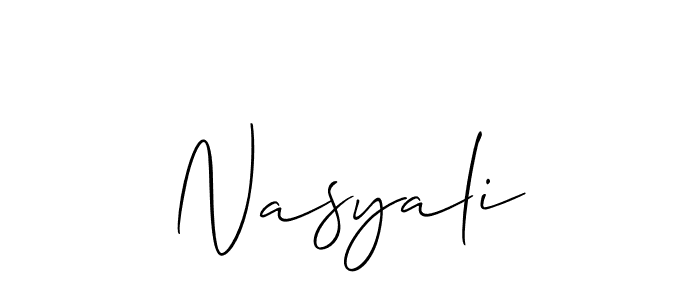 The best way (Allison_Script) to make a short signature is to pick only two or three words in your name. The name Nasyali include a total of six letters. For converting this name. Nasyali signature style 2 images and pictures png