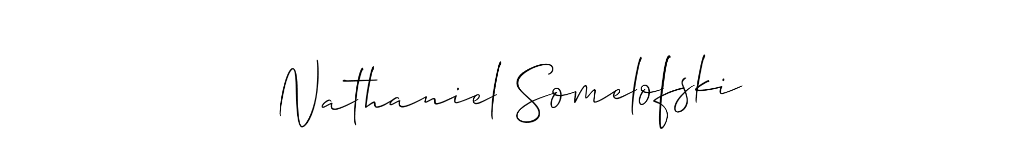 Allison_Script is a professional signature style that is perfect for those who want to add a touch of class to their signature. It is also a great choice for those who want to make their signature more unique. Get Nathaniel Somelofski name to fancy signature for free. Nathaniel Somelofski signature style 2 images and pictures png