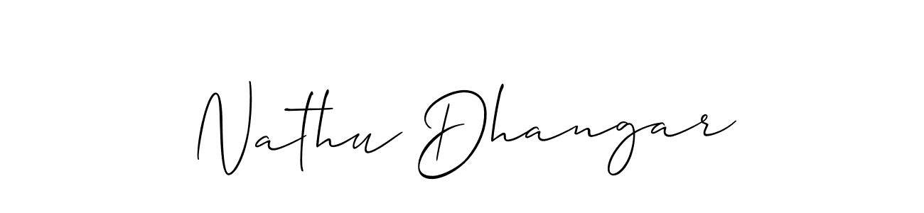 Create a beautiful signature design for name Nathu Dhangar. With this signature (Allison_Script) fonts, you can make a handwritten signature for free. Nathu Dhangar signature style 2 images and pictures png