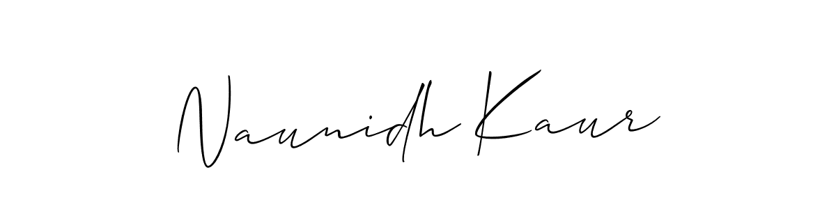 Make a beautiful signature design for name Naunidh Kaur. With this signature (Allison_Script) style, you can create a handwritten signature for free. Naunidh Kaur signature style 2 images and pictures png