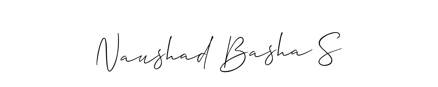 The best way (Allison_Script) to make a short signature is to pick only two or three words in your name. The name Naushad Basha S include a total of six letters. For converting this name. Naushad Basha S signature style 2 images and pictures png