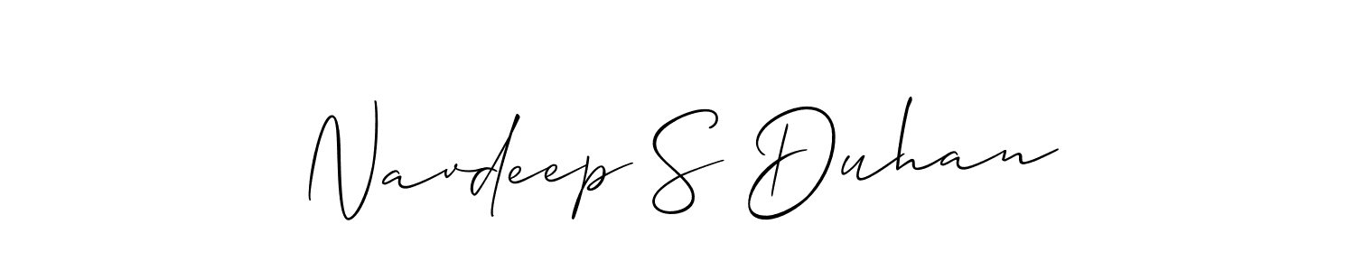 The best way (Allison_Script) to make a short signature is to pick only two or three words in your name. The name Navdeep S Duhan include a total of six letters. For converting this name. Navdeep S Duhan signature style 2 images and pictures png