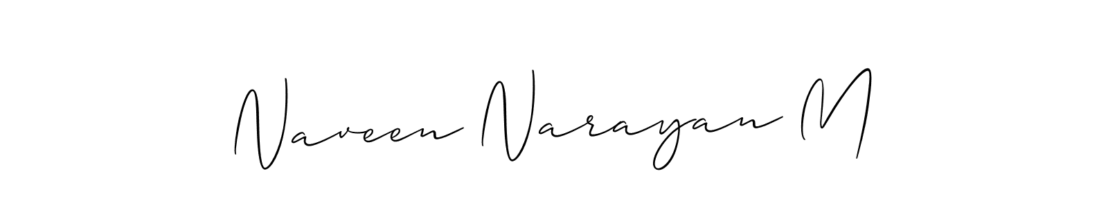 Create a beautiful signature design for name Naveen Narayan M. With this signature (Allison_Script) fonts, you can make a handwritten signature for free. Naveen Narayan M signature style 2 images and pictures png