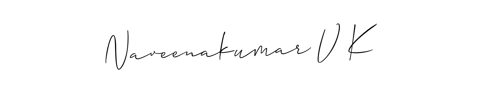 It looks lik you need a new signature style for name Naveenakumar V K. Design unique handwritten (Allison_Script) signature with our free signature maker in just a few clicks. Naveenakumar V K signature style 2 images and pictures png
