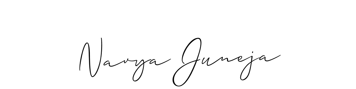 The best way (Allison_Script) to make a short signature is to pick only two or three words in your name. The name Navya Juneja include a total of six letters. For converting this name. Navya Juneja signature style 2 images and pictures png