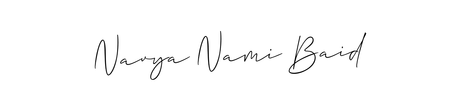 Create a beautiful signature design for name Navya Nami Baid. With this signature (Allison_Script) fonts, you can make a handwritten signature for free. Navya Nami Baid signature style 2 images and pictures png