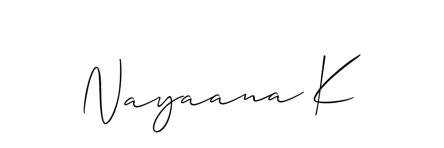 Use a signature maker to create a handwritten signature online. With this signature software, you can design (Allison_Script) your own signature for name Nayaana K. Nayaana K signature style 2 images and pictures png