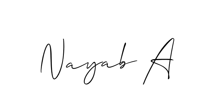 Allison_Script is a professional signature style that is perfect for those who want to add a touch of class to their signature. It is also a great choice for those who want to make their signature more unique. Get Nayab A name to fancy signature for free. Nayab A signature style 2 images and pictures png