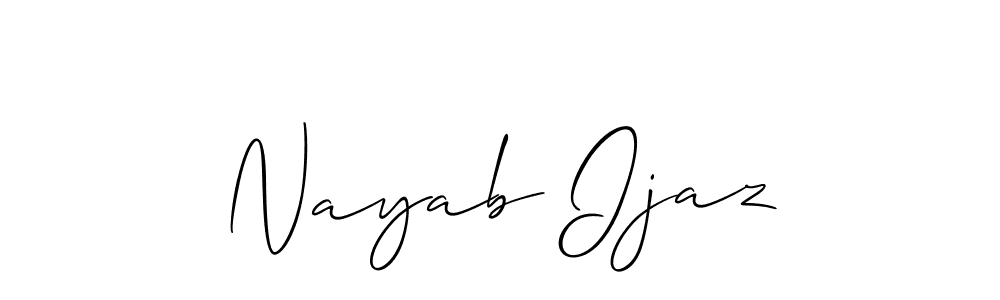 Allison_Script is a professional signature style that is perfect for those who want to add a touch of class to their signature. It is also a great choice for those who want to make their signature more unique. Get Nayab Ijaz name to fancy signature for free. Nayab Ijaz signature style 2 images and pictures png