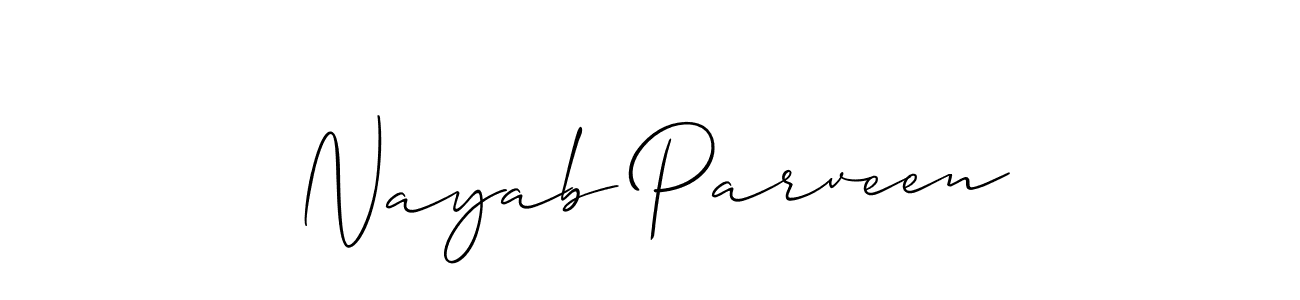 Create a beautiful signature design for name Nayab Parveen. With this signature (Allison_Script) fonts, you can make a handwritten signature for free. Nayab Parveen signature style 2 images and pictures png
