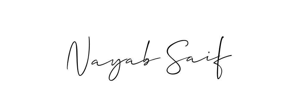Create a beautiful signature design for name Nayab Saif. With this signature (Allison_Script) fonts, you can make a handwritten signature for free. Nayab Saif signature style 2 images and pictures png