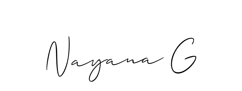 Also You can easily find your signature by using the search form. We will create Nayana G name handwritten signature images for you free of cost using Allison_Script sign style. Nayana G signature style 2 images and pictures png