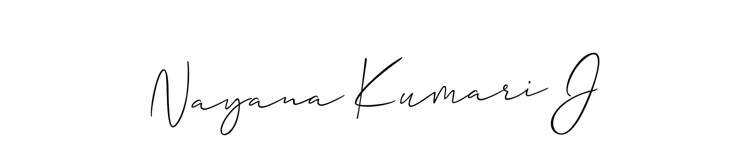 It looks lik you need a new signature style for name Nayana Kumari J. Design unique handwritten (Allison_Script) signature with our free signature maker in just a few clicks. Nayana Kumari J signature style 2 images and pictures png