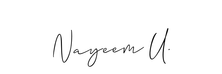 Use a signature maker to create a handwritten signature online. With this signature software, you can design (Allison_Script) your own signature for name Nayeem U.. Nayeem U. signature style 2 images and pictures png