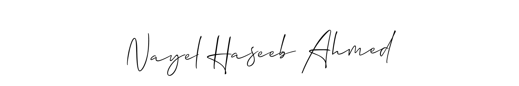 Create a beautiful signature design for name Nayel Haseeb Ahmed. With this signature (Allison_Script) fonts, you can make a handwritten signature for free. Nayel Haseeb Ahmed signature style 2 images and pictures png