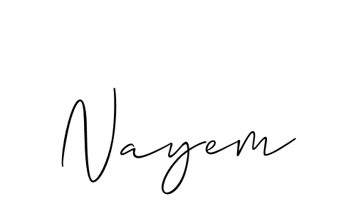 Create a beautiful signature design for name Nayem. With this signature (Allison_Script) fonts, you can make a handwritten signature for free. Nayem signature style 2 images and pictures png