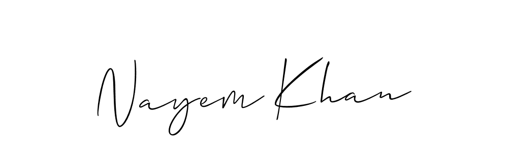 Use a signature maker to create a handwritten signature online. With this signature software, you can design (Allison_Script) your own signature for name Nayem Khan. Nayem Khan signature style 2 images and pictures png