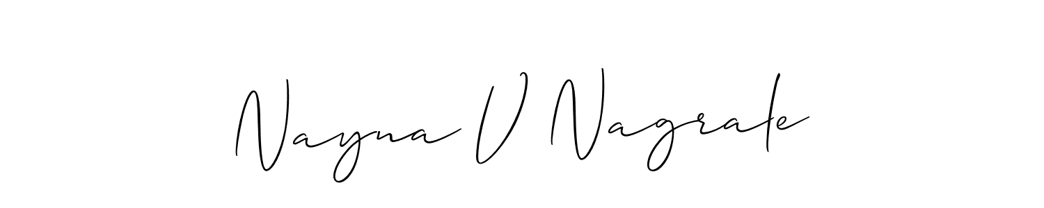 The best way (Allison_Script) to make a short signature is to pick only two or three words in your name. The name Nayna V Nagrale include a total of six letters. For converting this name. Nayna V Nagrale signature style 2 images and pictures png