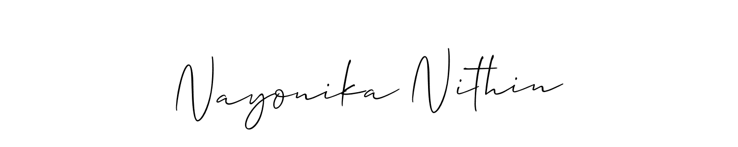 How to make Nayonika Nithin signature? Allison_Script is a professional autograph style. Create handwritten signature for Nayonika Nithin name. Nayonika Nithin signature style 2 images and pictures png