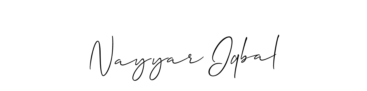 Allison_Script is a professional signature style that is perfect for those who want to add a touch of class to their signature. It is also a great choice for those who want to make their signature more unique. Get Nayyar Iqbal name to fancy signature for free. Nayyar Iqbal signature style 2 images and pictures png