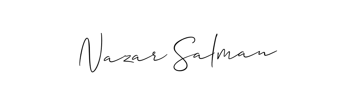Allison_Script is a professional signature style that is perfect for those who want to add a touch of class to their signature. It is also a great choice for those who want to make their signature more unique. Get Nazar Salman name to fancy signature for free. Nazar Salman signature style 2 images and pictures png