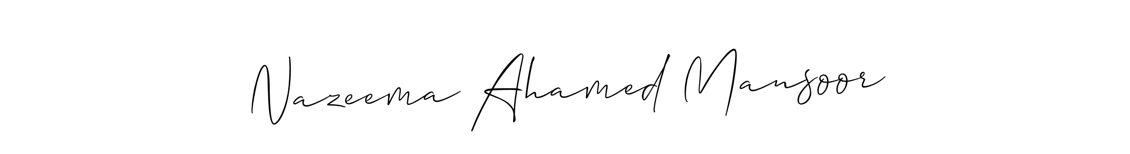 if you are searching for the best signature style for your name Nazeema Ahamed Mansoor. so please give up your signature search. here we have designed multiple signature styles  using Allison_Script. Nazeema Ahamed Mansoor signature style 2 images and pictures png
