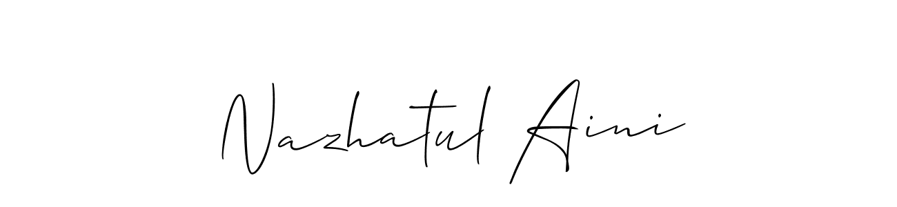 The best way (Allison_Script) to make a short signature is to pick only two or three words in your name. The name Nazhatul Aini include a total of six letters. For converting this name. Nazhatul Aini signature style 2 images and pictures png