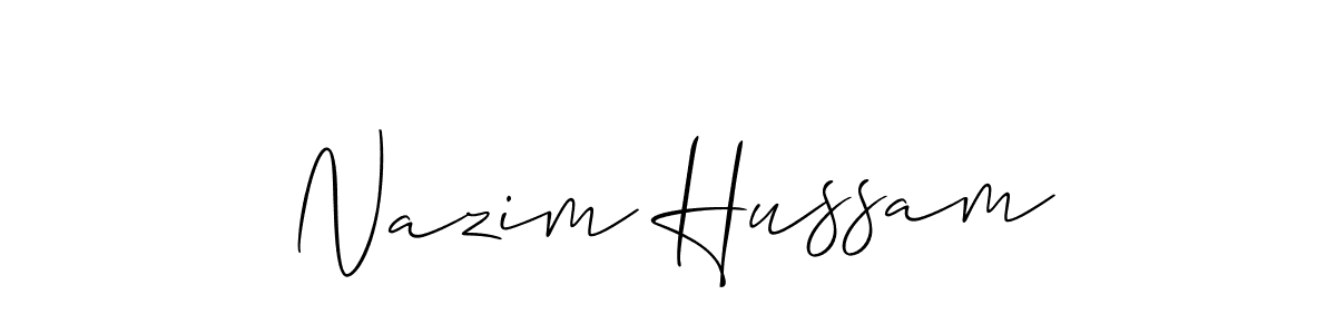 Make a beautiful signature design for name Nazim Hussam. With this signature (Allison_Script) style, you can create a handwritten signature for free. Nazim Hussam signature style 2 images and pictures png