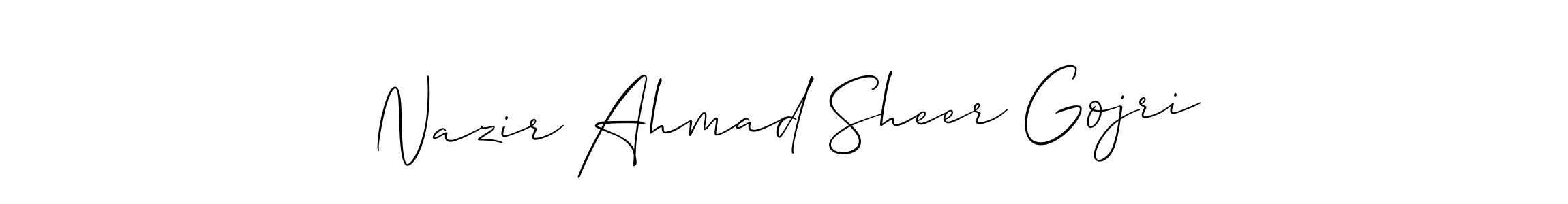 if you are searching for the best signature style for your name Nazir Ahmad Sheer Gojri. so please give up your signature search. here we have designed multiple signature styles  using Allison_Script. Nazir Ahmad Sheer Gojri signature style 2 images and pictures png