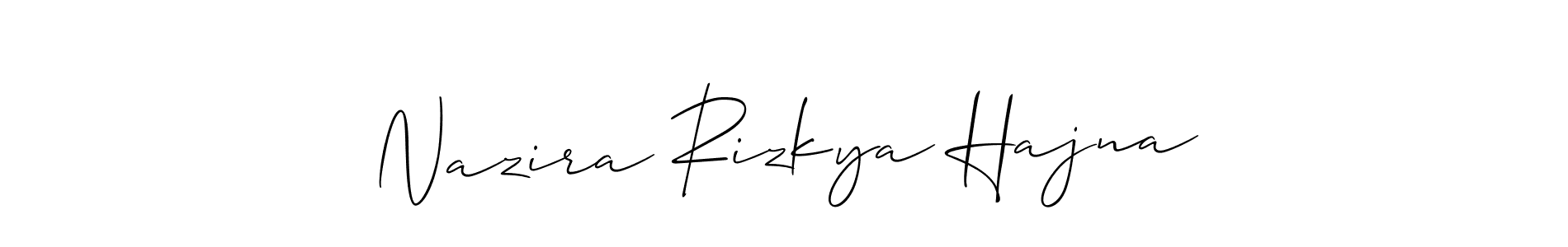 How to make Nazira Rizkya Hajna name signature. Use Allison_Script style for creating short signs online. This is the latest handwritten sign. Nazira Rizkya Hajna signature style 2 images and pictures png