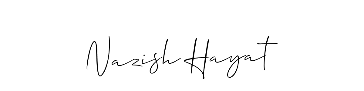 Create a beautiful signature design for name Nazish Hayat. With this signature (Allison_Script) fonts, you can make a handwritten signature for free. Nazish Hayat signature style 2 images and pictures png