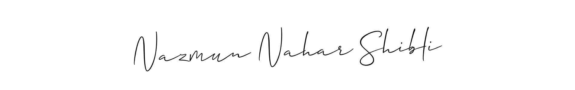 Allison_Script is a professional signature style that is perfect for those who want to add a touch of class to their signature. It is also a great choice for those who want to make their signature more unique. Get Nazmun Nahar Shibli name to fancy signature for free. Nazmun Nahar Shibli signature style 2 images and pictures png